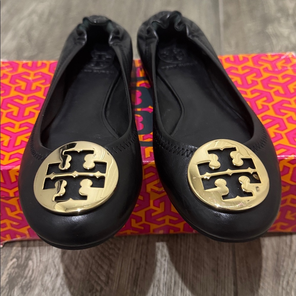 Tory Burch Leather Reva Ballet Flats with Gold Accent - Picture 5 of 10